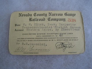 1942 Nevada County Narrow Gauge RR pass