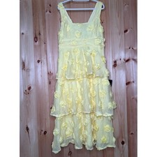 NWT Lulus Exceptional Entrance Yellow Sleeveless Tiered Rosette Midi Dress Sz XL