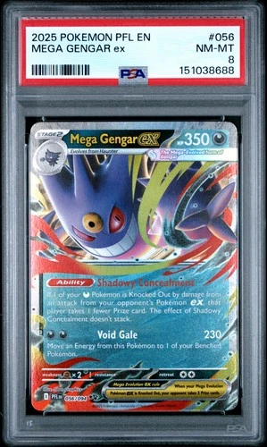2025 POKEMON PFL EN-PHANTASMAL FLAMES #056 MEGA GENGAR EX PSA 8