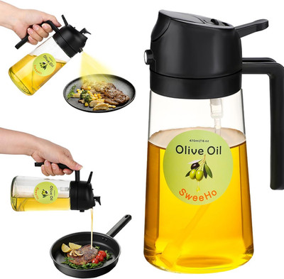 Oil Sprayer for Cooking,470Ml Cooking Olive Oil Sprayer and Oil Dispenser 2 in 1
