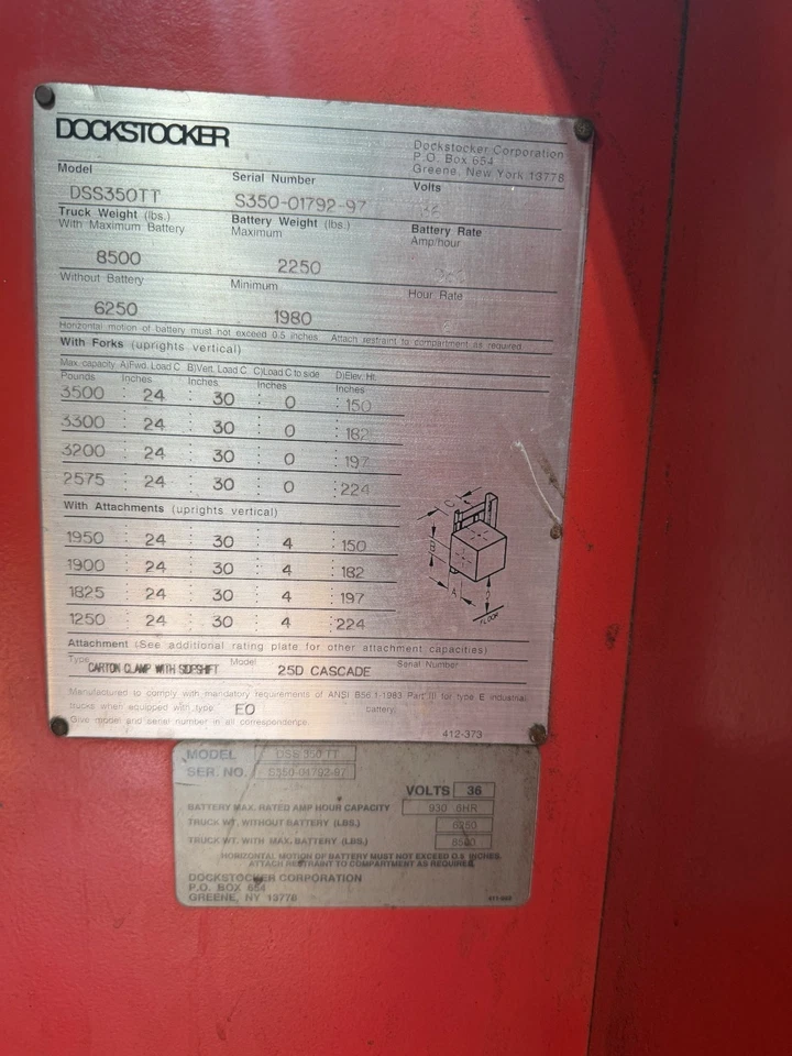 Carretilla elevadora eléctrica de pie Raymond Dockstocker DSS-350TT 3500 lb. Tapa. 36V Foto 2 de 4
