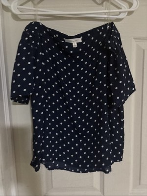 Womens active usa Navy With white polka dot blouse size Medium