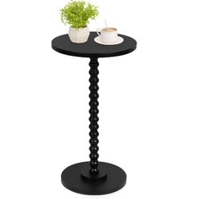 Round Side Table Small End Modern Accent Solid Wood Leg Living Room Black