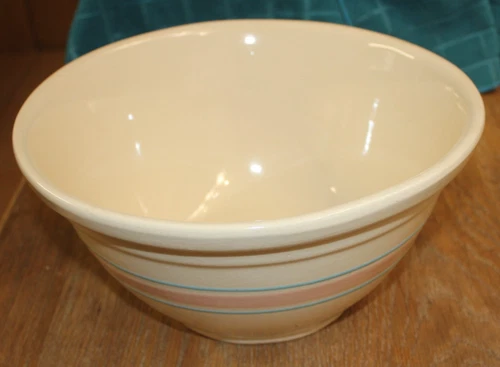 McCoy Pottery Ovenproof Mixing Bowl #12 Pink Blue Stripes 12”
