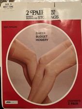 Vintage Stockings 2 Pairs Sheer Seamless Size 11 Mist-Tone Reinforced Toes