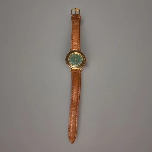 Vintage Timex Carriage Women's Watch 25MM Green Dial Brown Leather Band