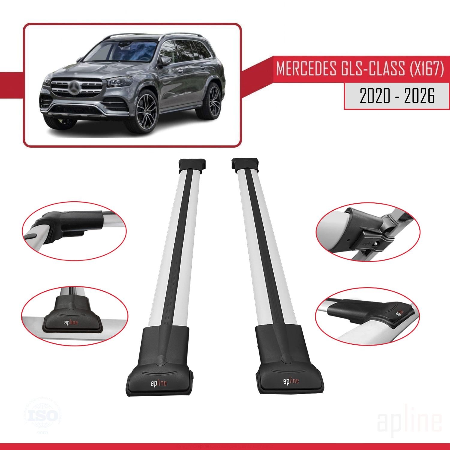 Barres de toit Mercedes GLS X167 gris alu pour vos vacances au ski