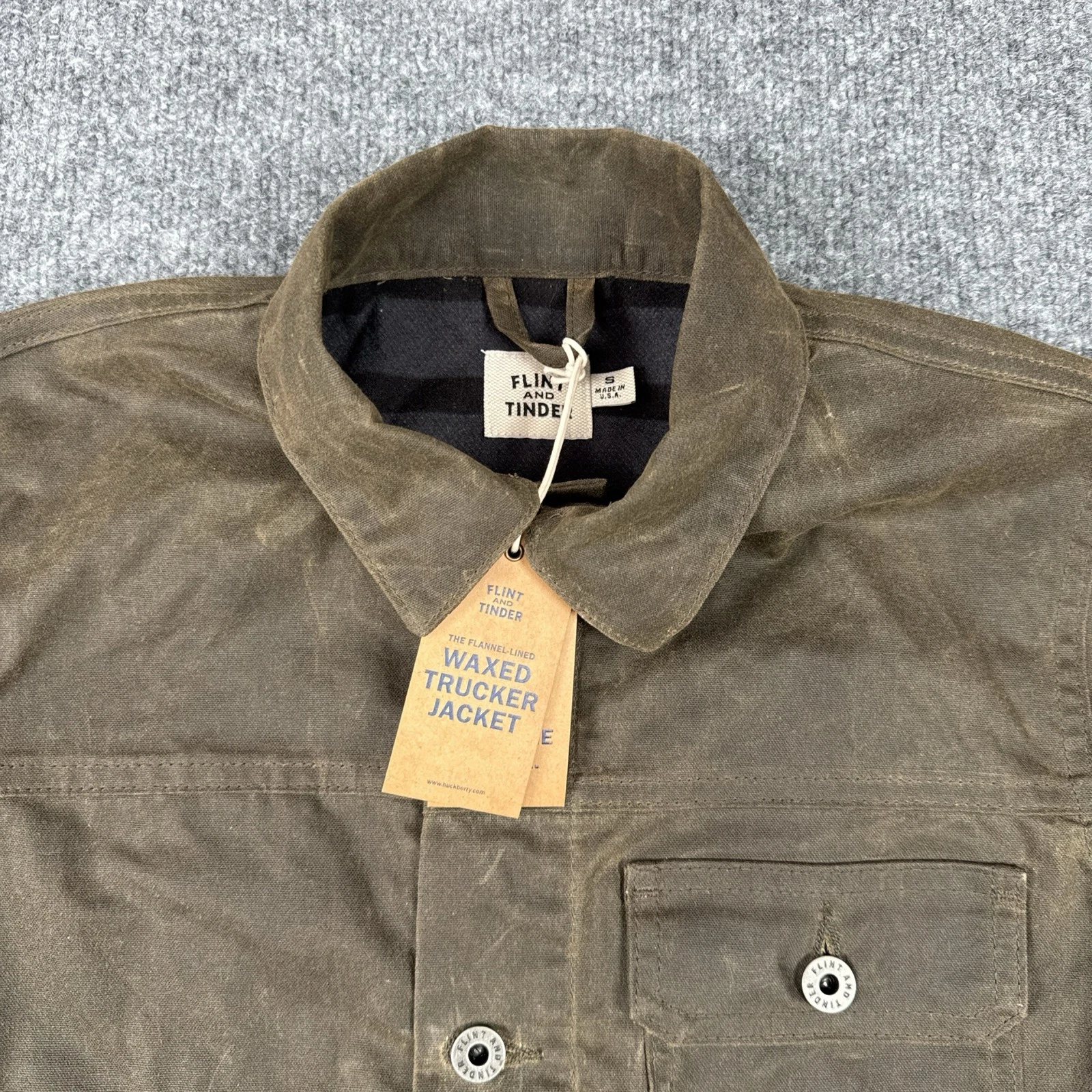 Flint and Tinder Waxed Trucker Jacket Olive Brown S USA NWT image 4