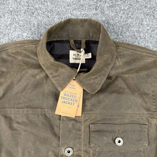Flint and Tinder Waxed Trucker Jacket Olive Brown S USA NWT image 4