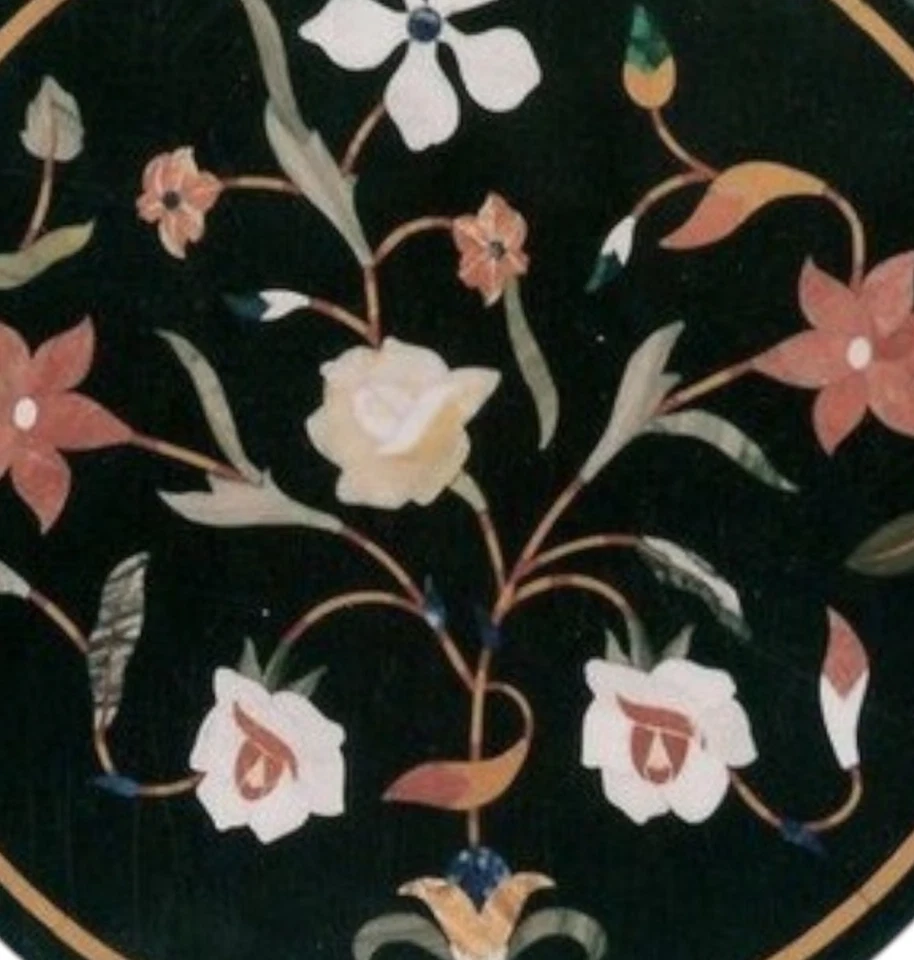 18" Black Marble Coffee Table Top Inlay Handmade Work Home Decor Gift - Image 2 of 4