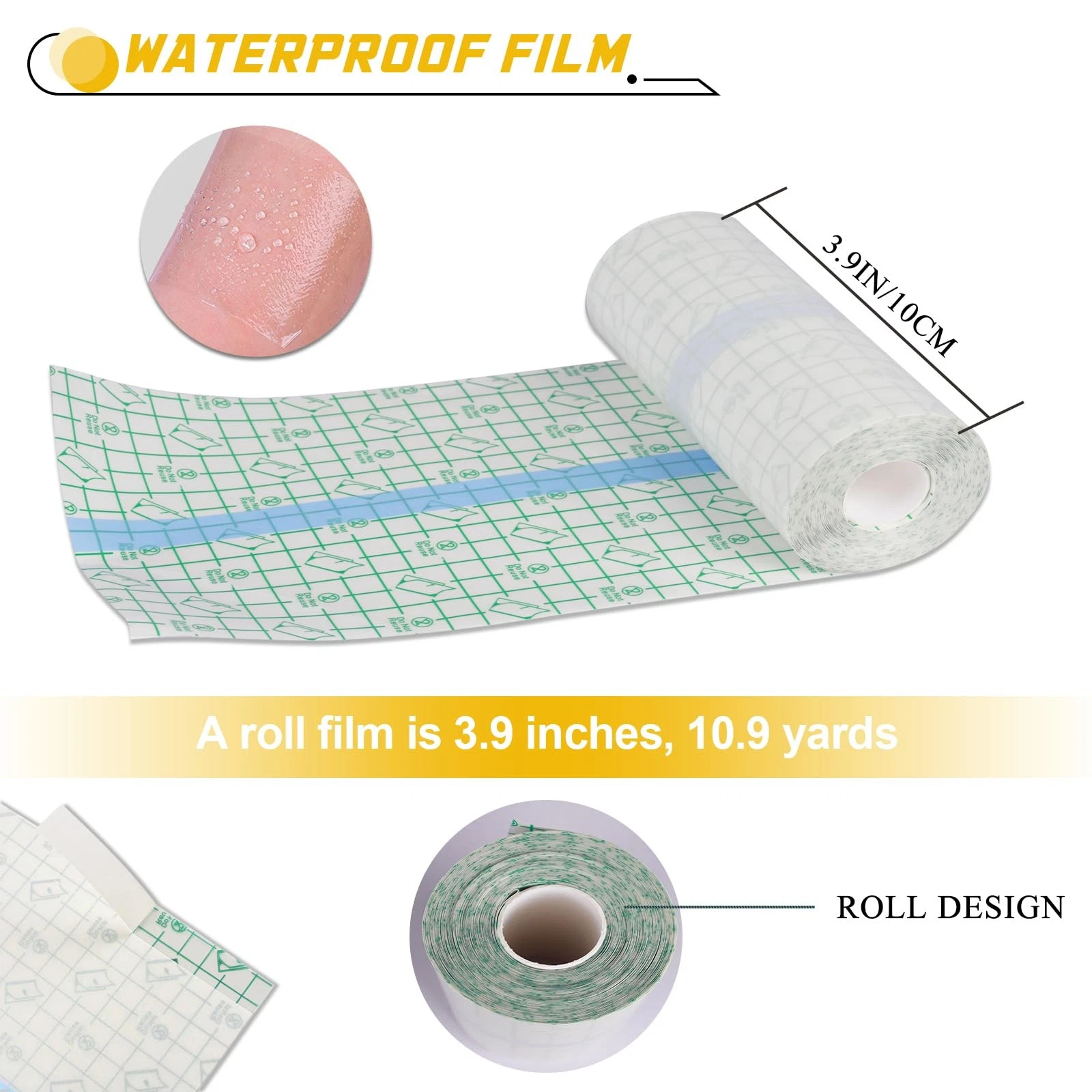 Narkysus Tattoo Aftercare Bandage, Waterproof 3.9"x 10.9 Yard, Green - product detail image 6