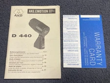 AKG D440 Microphone Instruction Manual w/ Warranty Card Dynamic
