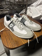 Foot Joy Men’s Golf Shoes Size 12M Grey and White Leather Soft Spike