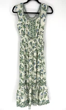 Max Studio Dress Womens Small Blue Floral Smocked Waist Ruffle Hem Boho Midi