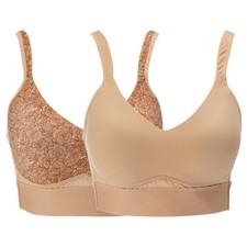 Rhonda Shear 2 Pack Molded Cup with Cross Back Mesh Detail Bra Beige Floral 2X N