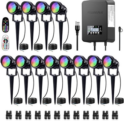 12 Pack RGBW Color Changing Landscape Lights with 300W Transformer, Waterproof