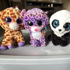 Ty Beanie Boos Plush Lot of 3 w/ Heart Tags Giraffe Leopard Panda
