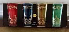 Tea Glasses Made in Morocco Set Of 4 Multicolored w/ Gold Trim New In Packaging