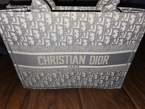 Gray Dior Oblique embroidered Book Tote With Insert