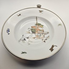 Vintage German Schwarzenhammer Baby Bowl Childs Porcelain W/ Metal Warming Base