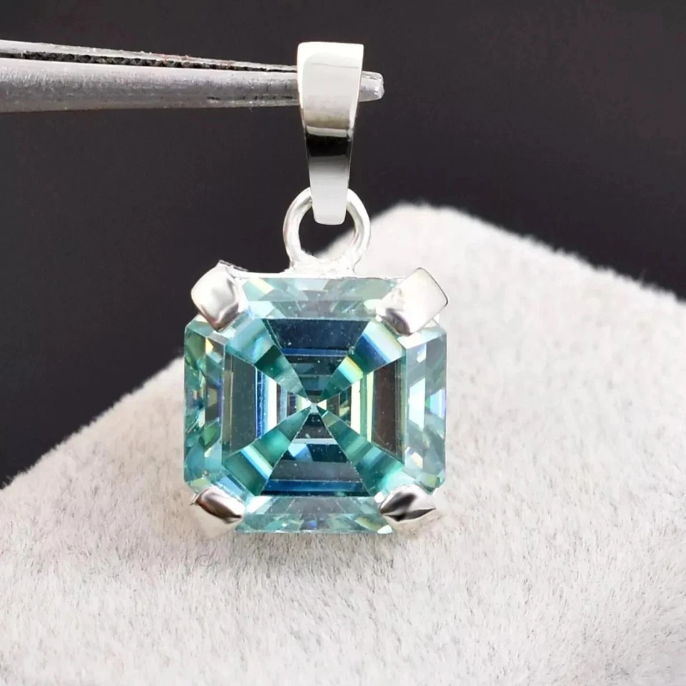 Certified 3.00 Ct Lab Grown Blue Diamond Asscher Solitaire Pendant 925 Silver - Image 2 of 4