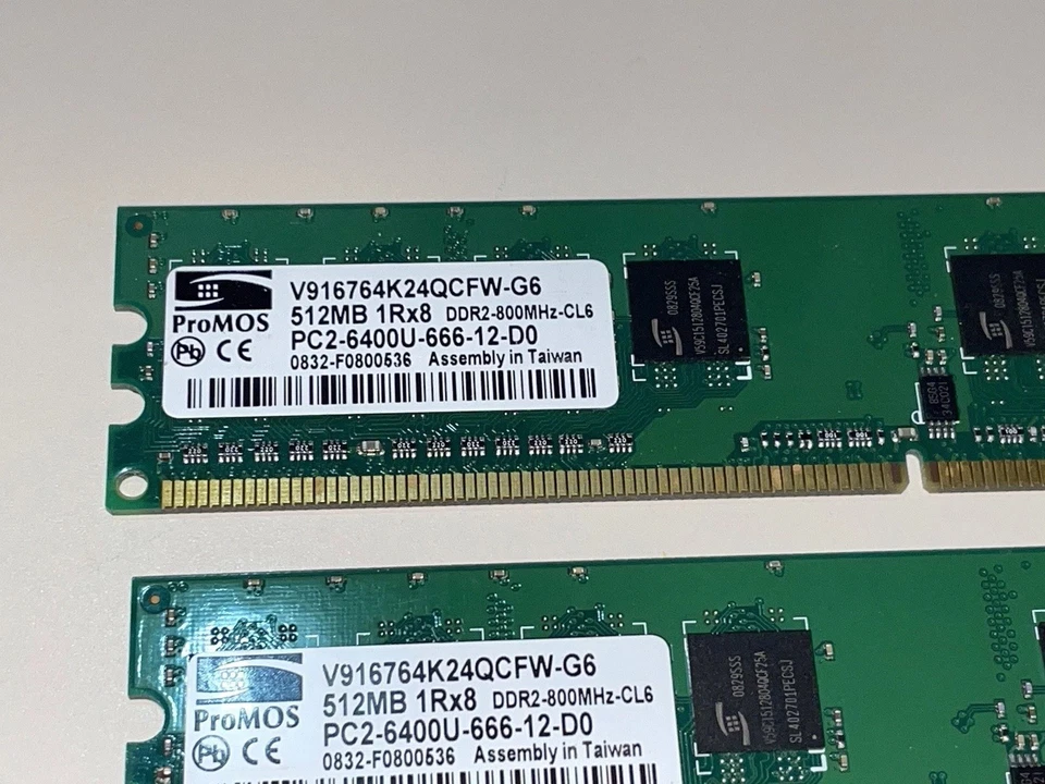 2 x ProMOS 512MB PC2-6400U-666-12-D0 (DDR2-800MHz) Desktop RAM Memory (1GB) - Image 3 of 4