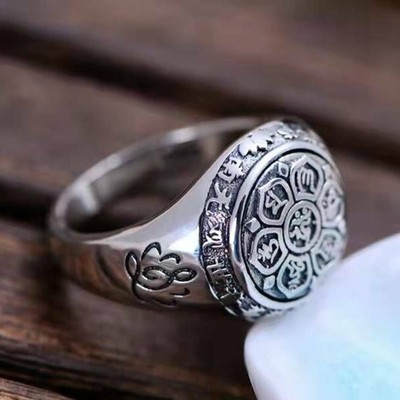 1PC Real S925 Sterling Silver Band Men Women Bless Lucky Mantra