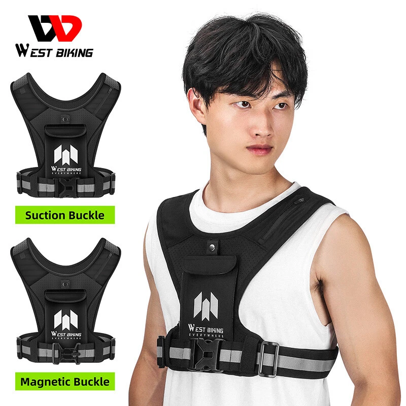 WEST BIKING Reflective Running Vest Phone Holder Water Bottle Bag Cycling Vest - Image 4 of 4
