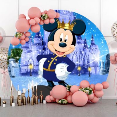 Round Prince Mickey Mouse Backdrop Boys Baby Shower Birthday Party  Background
