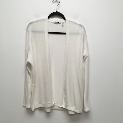 Three Dots Womens White Tencel Stretch Knit Long Sleeve Open Front Cardigan S