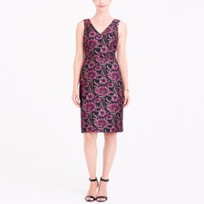 J CREW Sleeveless V-Neck Floral Jacquard Sheath Dress 6 NWT $128 Pink/Black/Gold
