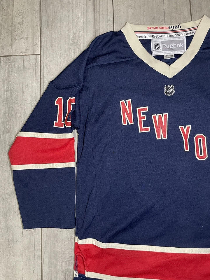 New York Rangers Henrik Lundqvist #10 Reebok 青年球衣 尺寸 L/XL 二手 蓝色 — 第 3/4 张图片