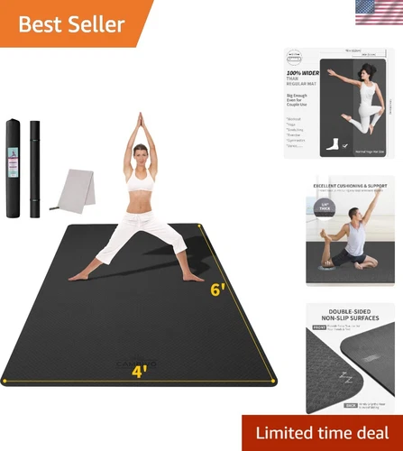 Extra Large 6'x4' Thick Black Yoga Mat – Perfect for Home & Outdoor Workouts deal from eBay