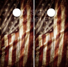 Rustic American Flag Wood Cornhole Wrap Bag Toss Skin Decal Sticker
