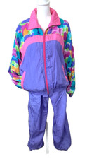 Vtg.80's Women's Colorful Lavender Tennis Jogging Suit Jacket  Pants Size LARGE