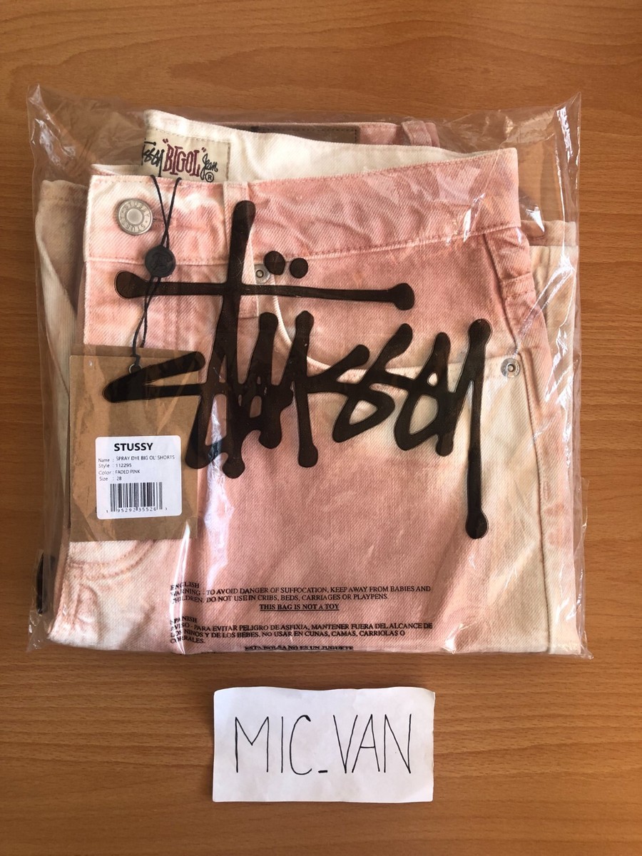 Stussy Spray Dye Denim Big Ol' Shorts Jorts Faded Pink Stussy Spray Dye Denim Big Ol' Shorts Jorts Faded Pink