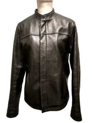 Wilsons Pelle Studio Men's Black Genuine Leather Full Zip Moto Jacket Size S