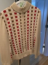 St John Sport Short Multi-color tan, cream and red Zip Jacket, Size 12