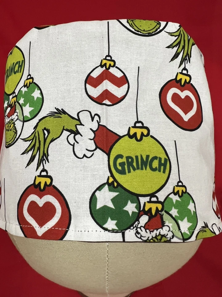 Men/Women Surgical Scrub Cap Lined Holiday Christmas Balls Ugly Green Guy Cotton - Image 3 of 3