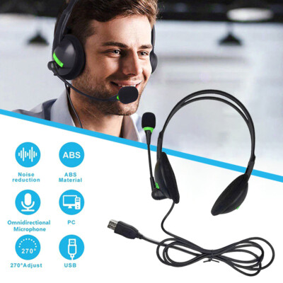 USB Headset With Microphone Noise Cancelling Computer PC Headphones  Jack