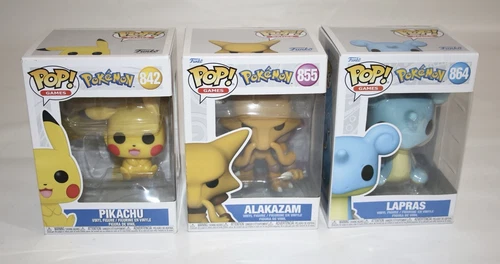 Pokemon Funko Pop! Lot of 3 #842 #855 & # 864 Pikachu Alakazam & Lapras New!