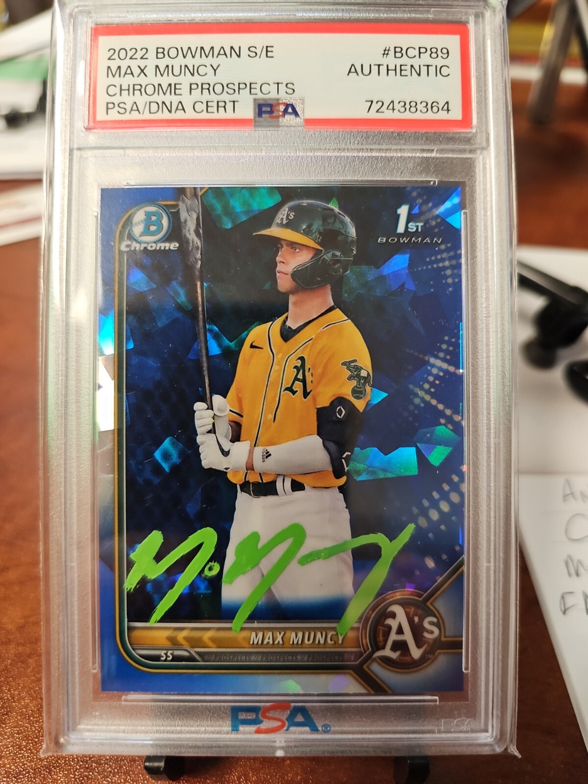 Max Muncy Oakland Athletics 2022 Bowman Sapphire Edition Chrome Prospects PSA DNA Auto 