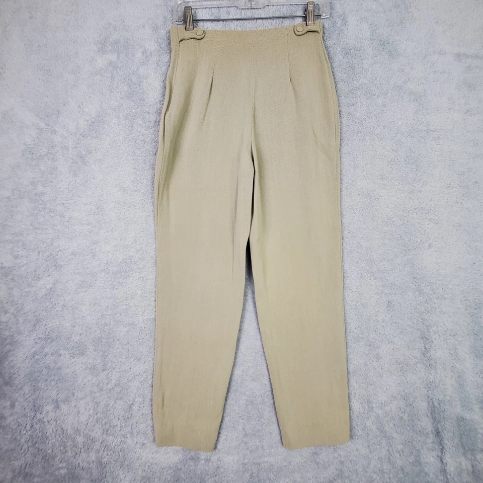 Vtg Emporio Armani Womens Pants 44 Beige Wool Blend High Rise Crop Tapered Leg