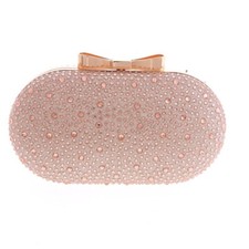 Gold Tone Metal Champagne Glitter Fabric Rhinestone Clutch Evening Bag TLX150...