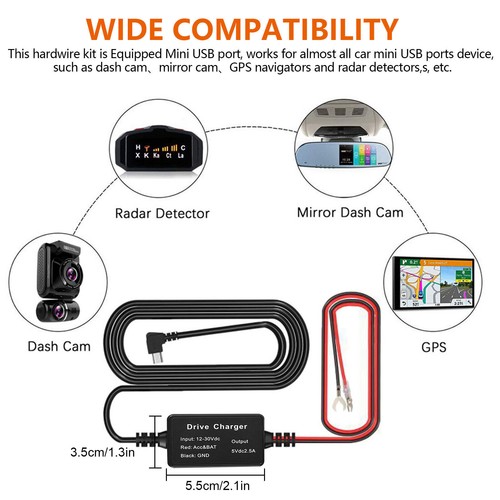 Universal Mini Micro USB Dash Cam Hard Wire Cable Fuse Kit 12V-24V to 5V Car DVR - Picture 9 of 9