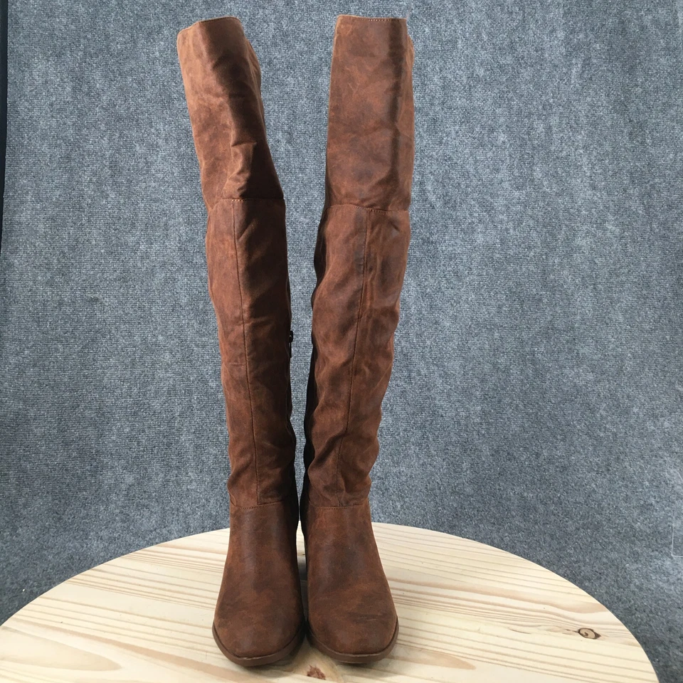 Qupid Boots Womens 7 Over The Knee Brown Casual Almond Toe Pull On Block Heels - Image 4 of 4