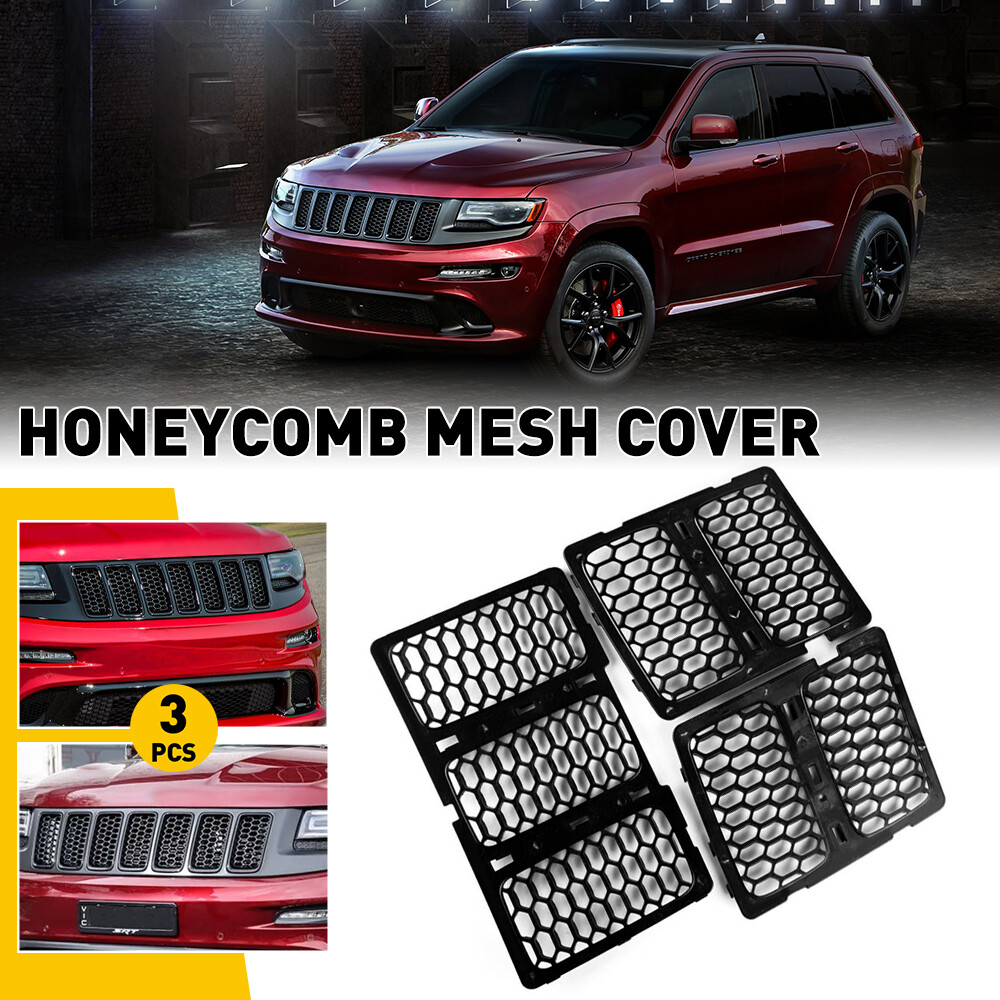 3pcs Honeycomb Mesh Grille Inserts Trim Chrome For Jeep Grand Cherokee 2014-2016