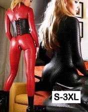 Gothic Punk Faux Leather Dominatrix Crotchless Catsuit Jumpsuit Black or Red