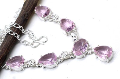 925 Sterling Silver Pink Topaz Gemstone Handmade Jewelry Necklace Size-17-18