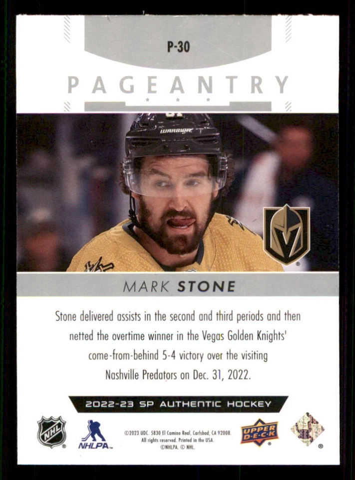 2022-23 SP Authentic Pageantry #P30 Mark Stone - Image 2 of 2